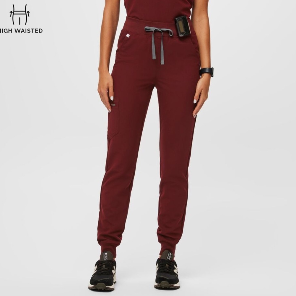 Figs High Waisted Zamora Jogger Scrub Pants - Burgundy Small